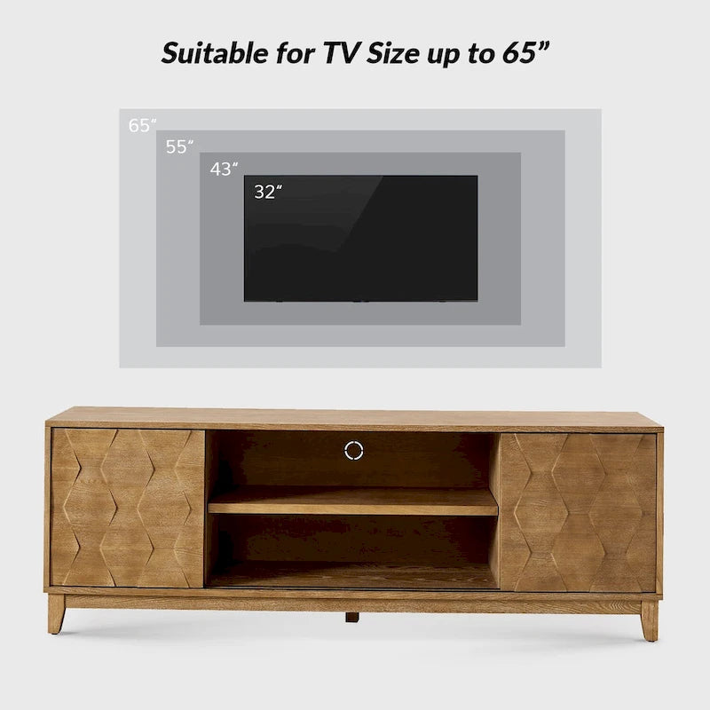 Mueble de TV de nogal/madera flotante con puertas correderas y 2 cajones, apto para televisores de hasta 78"