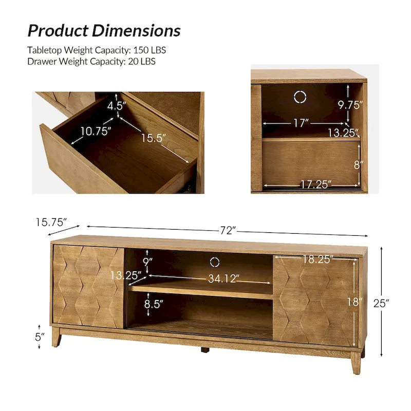 Mueble de TV de nogal/madera flotante con puertas correderas y 2 cajones, apto para televisores de hasta 78"