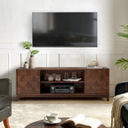 Mueble de TV de nogal/madera flotante con puertas correderas y 2 cajones, apto para televisores de hasta 78"