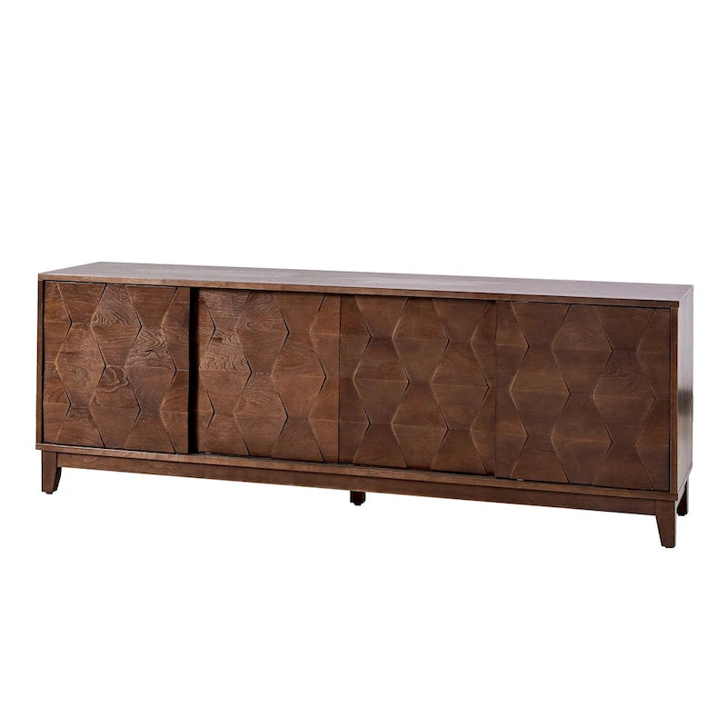 Mueble de TV de nogal/madera flotante con puertas correderas y 2 cajones, apto para televisores de hasta 78"
