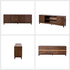 Mueble de TV de nogal/madera flotante con puertas correderas y 2 cajones, apto para televisores de hasta 78"