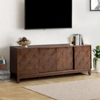 Mueble de TV de nogal/madera flotante con puertas correderas y 2 cajones, apto para televisores de hasta 78"