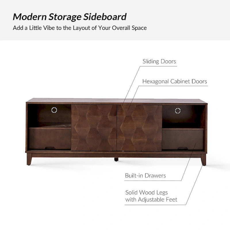 Mueble de TV de nogal/madera flotante con puertas correderas y 2 cajones, apto para televisores de hasta 78"
