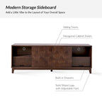 Mueble de TV de nogal/madera flotante con puertas correderas y 2 cajones, apto para televisores de hasta 78"