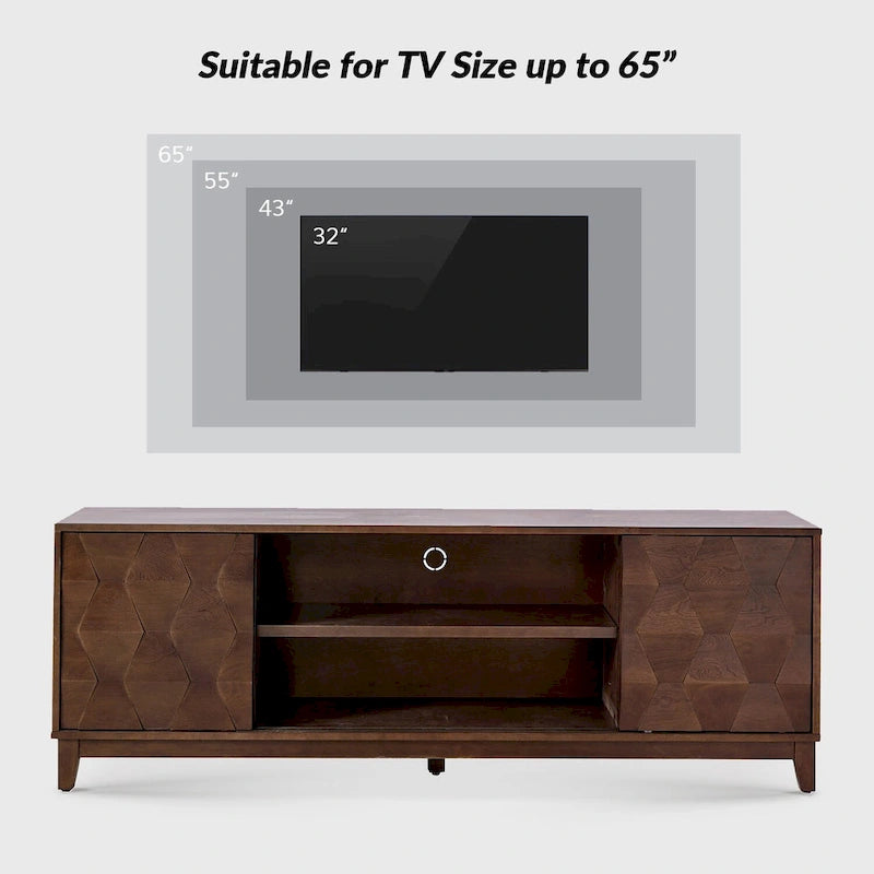 Mueble de TV de nogal/madera flotante con puertas correderas y 2 cajones, apto para televisores de hasta 78"
