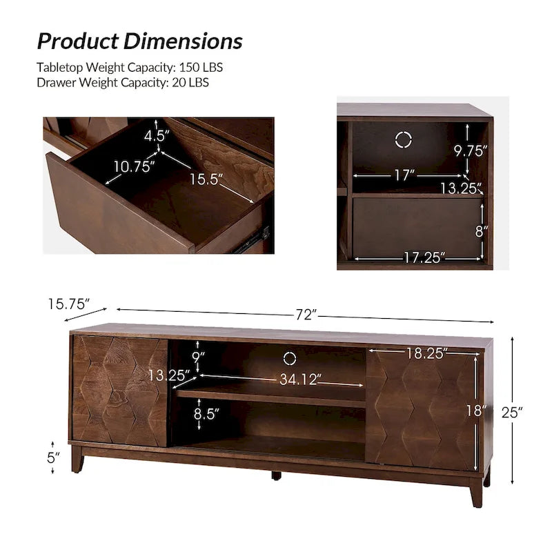 Mueble de TV de nogal/madera flotante con puertas correderas y 2 cajones, apto para televisores de hasta 78"