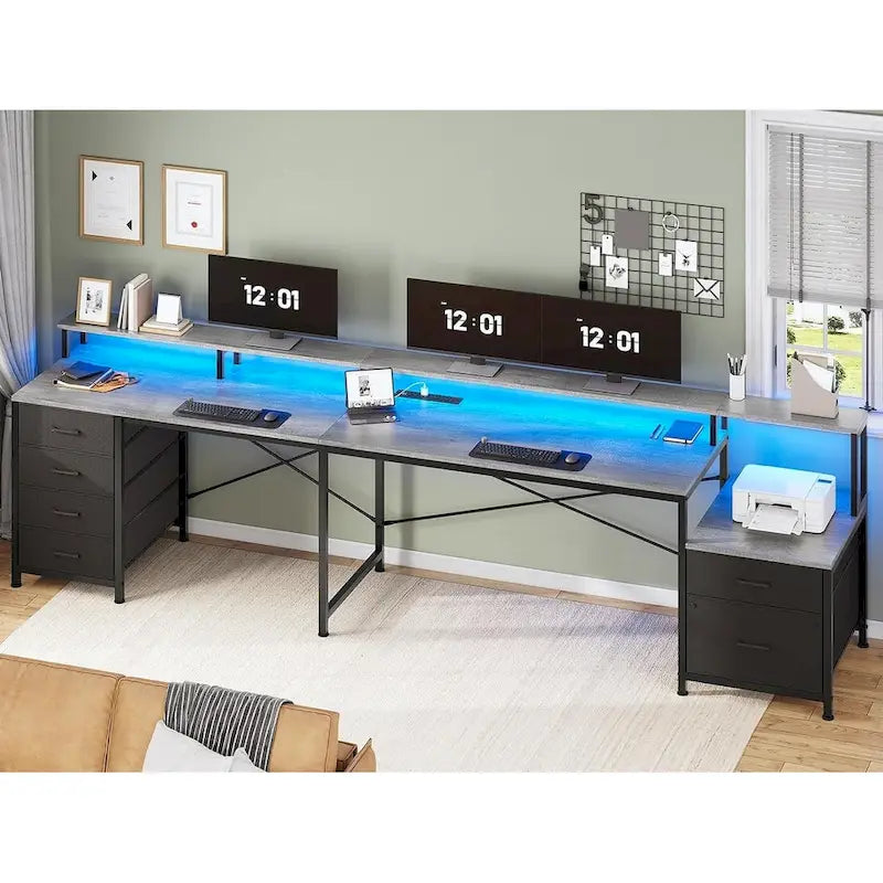Escritorio en forma de L Blanco/Negro/Marrón/Gris, 6 cajones, para 2 personas, 274 cm