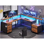 Escritorio en forma de L Blanco/Negro/Marrón/Gris, 6 cajones, para 2 personas, 274 cm