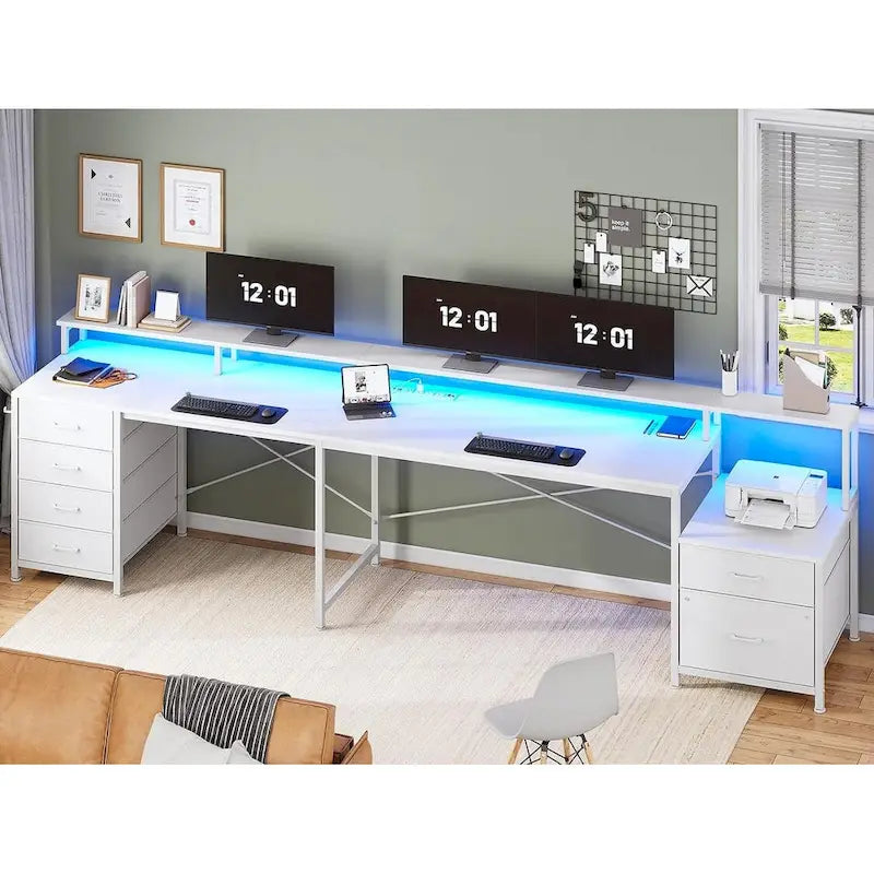 Escritorio en forma de L Blanco/Negro/Marrón/Gris, 6 cajones, para 2 personas, 274 cm
