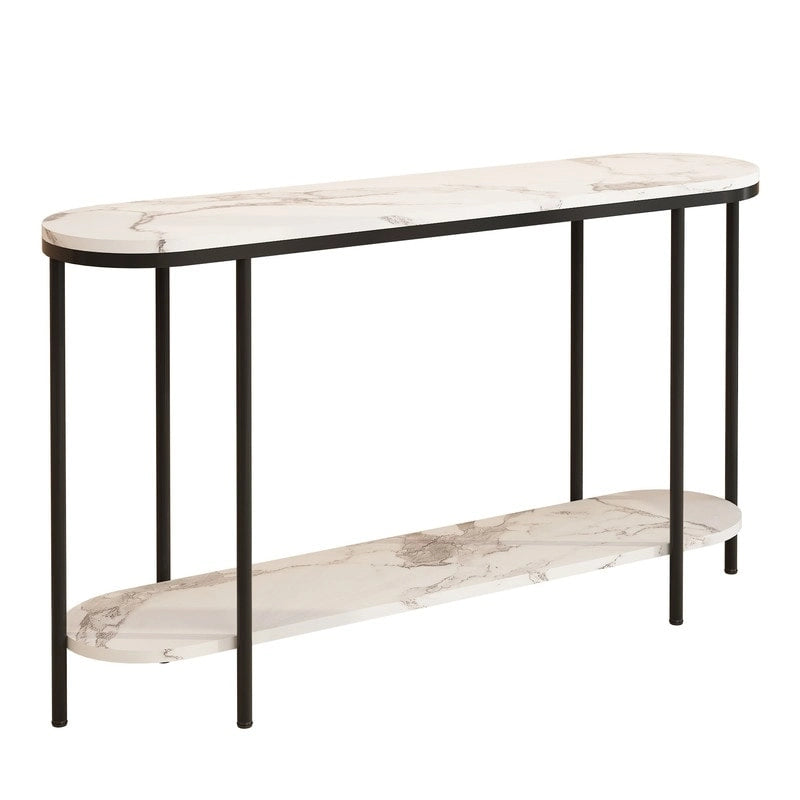 Mesa consola estrecha de 2 niveles negra/blanca y dorada/blanca