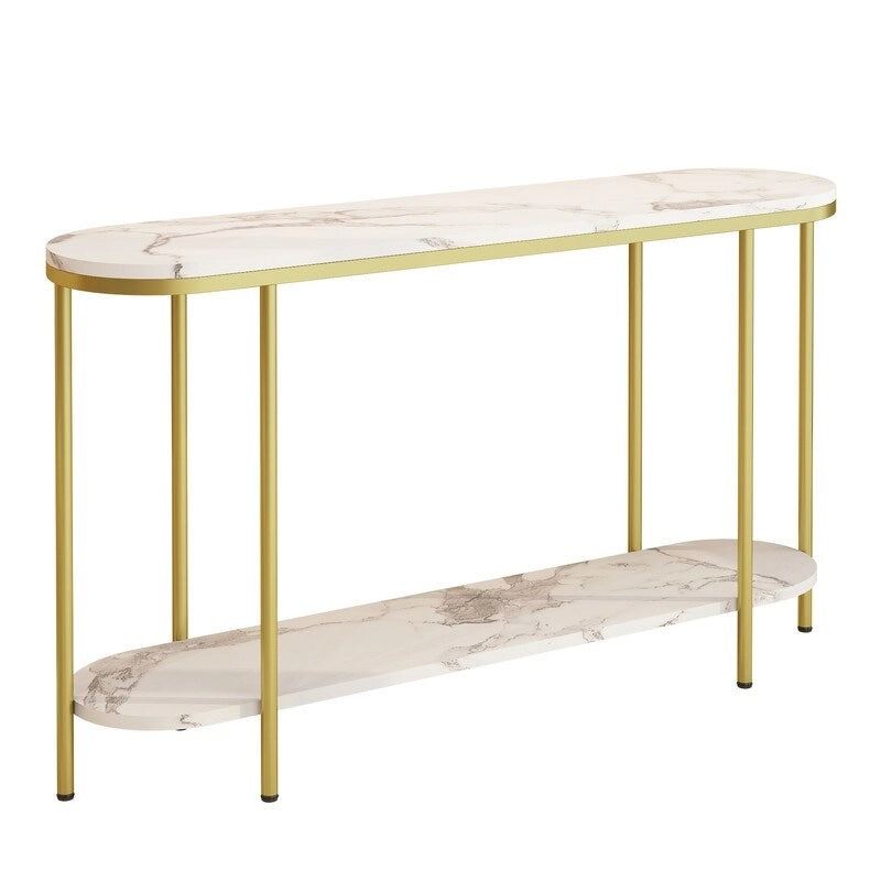 Mesa consola estrecha de 2 niveles negra/blanca y dorada/blanca