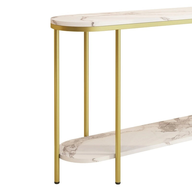 Mesa consola estrecha de 2 niveles negra/blanca y dorada/blanca