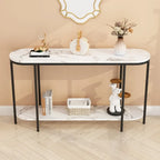 Mesa consola estrecha de 2 niveles negra/blanca y dorada/blanca