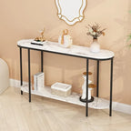 Mesa consola estrecha de 2 niveles negra/blanca y dorada/blanca