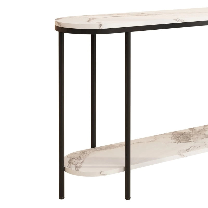 Mesa consola estrecha de 2 niveles negra/blanca y dorada/blanca