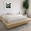 Base de cama baja de roble rubio natural / roble marrón — King, para 2 personas