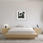 Base de cama baja de roble rubio natural / roble marrón — King, para 2 personas