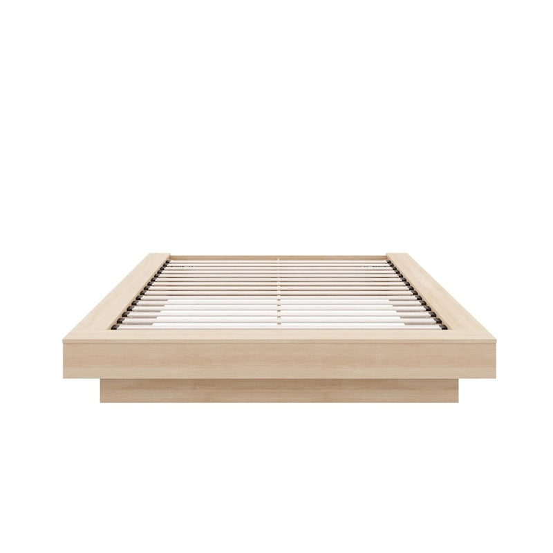 Base de cama baja de roble rubio natural / roble marrón — King, para 2 personas