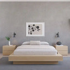 Base de cama baja de roble rubio natural / roble marrón — King, para 2 personas