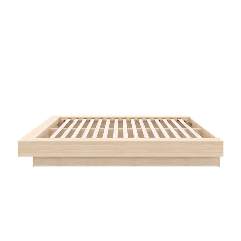 Base de cama baja de roble rubio natural / roble marrón — King, para 2 personas
