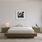 Base de cama baja de roble rubio natural / roble marrón — King, para 2 personas