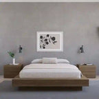 Base de cama baja de roble rubio natural / roble marrón — King, para 2 personas