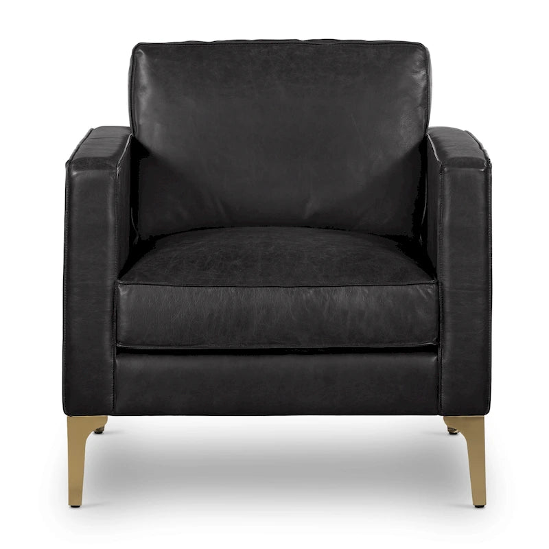 Sillón de cuero — Cuero italiano de plena flor, patas de nogal | Piedra Marrón / Negro Ónix / Tan Coñac / Marrón Chocolate | 1 Plaza