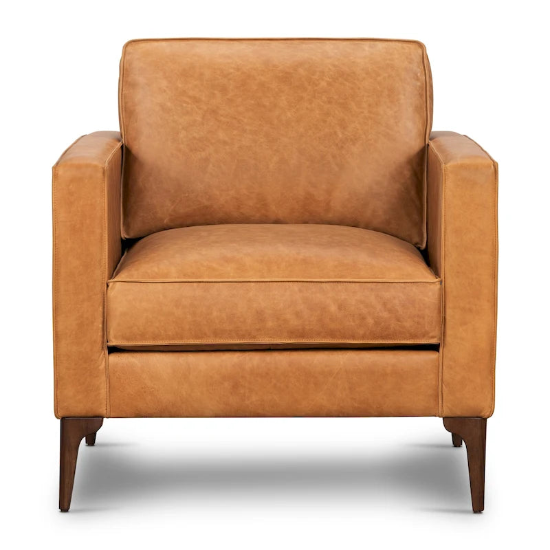 Sillón de cuero — Cuero italiano de plena flor, patas de nogal | Piedra Marrón / Negro Ónix / Tan Coñac / Marrón Chocolate | 1 Plaza