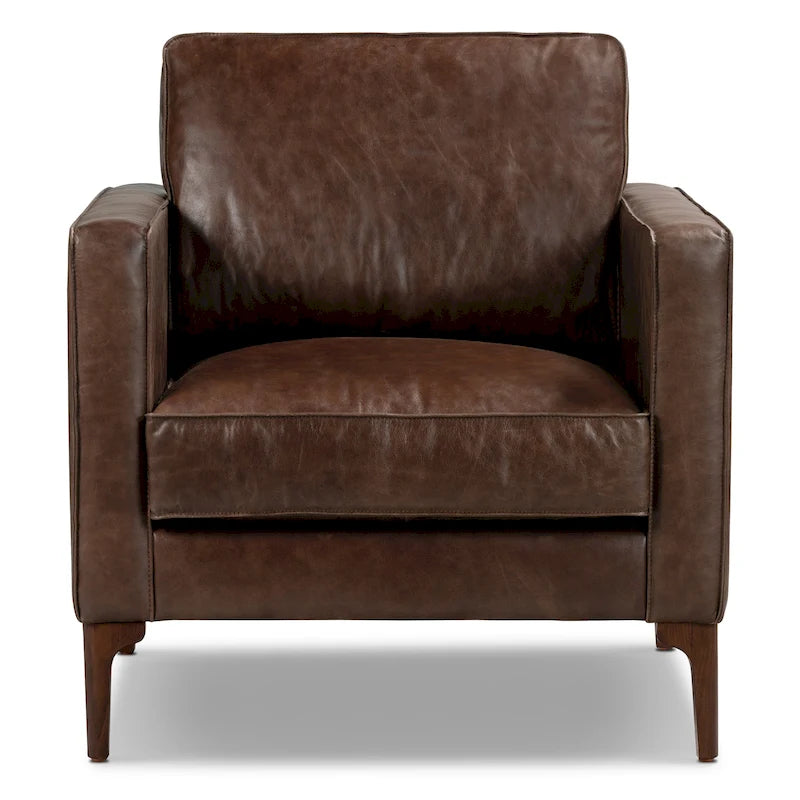 Sillón de cuero — Cuero italiano de plena flor, patas de nogal | Piedra Marrón / Negro Ónix / Tan Coñac / Marrón Chocolate | 1 Plaza