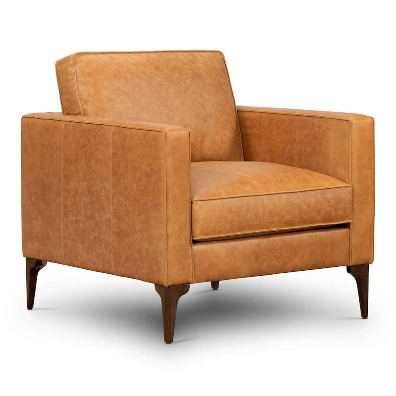 Sillón de cuero — Cuero italiano de plena flor, patas de nogal | Piedra Marrón / Negro Ónix / Tan Coñac / Marrón Chocolate | 1 Plaza