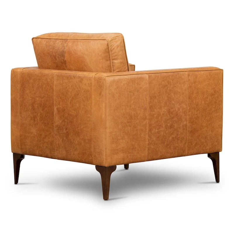 Sillón de cuero — Cuero italiano de plena flor, patas de nogal | Piedra Marrón / Negro Ónix / Tan Coñac / Marrón Chocolate | 1 Plaza