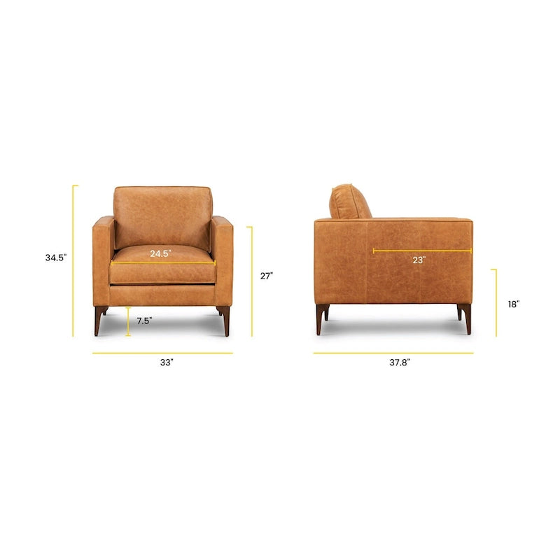 Sillón de cuero — Cuero italiano de plena flor, patas de nogal | Piedra Marrón / Negro Ónix / Tan Coñac / Marrón Chocolate | 1 Plaza