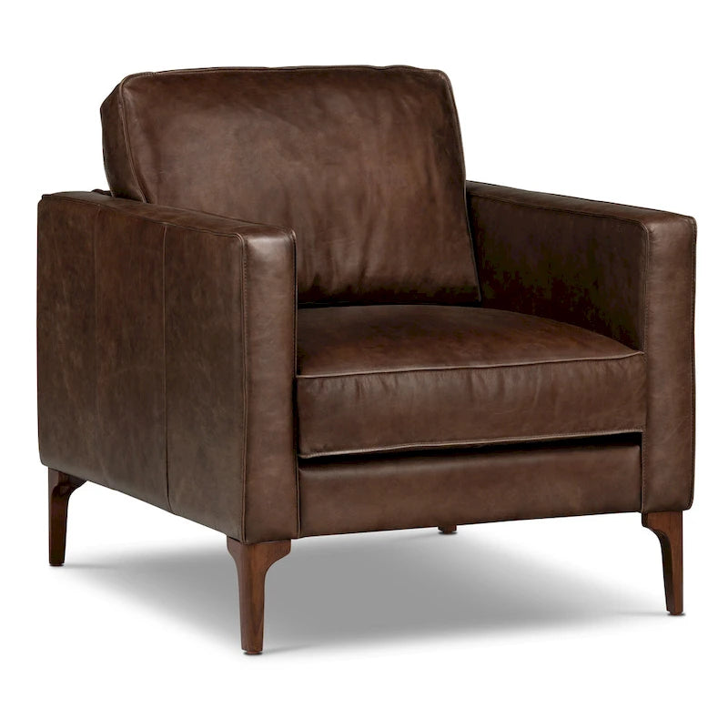 Sillón de cuero — Cuero italiano de plena flor, patas de nogal | Piedra Marrón / Negro Ónix / Tan Coñac / Marrón Chocolate | 1 Plaza