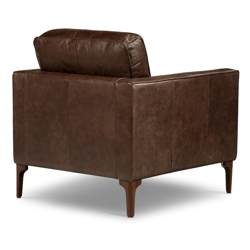 Sillón de cuero — Cuero italiano de plena flor, patas de nogal | Piedra Marrón / Negro Ónix / Tan Coñac / Marrón Chocolate | 1 Plaza