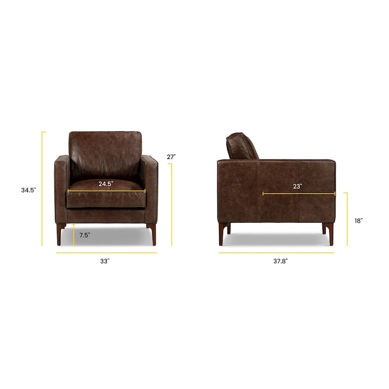 Sillón de cuero — Cuero italiano de plena flor, patas de nogal | Piedra Marrón / Negro Ónix / Tan Coñac / Marrón Chocolate | 1 Plaza