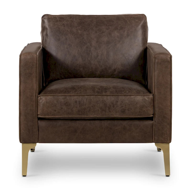 Sillón de cuero — Cuero italiano de plena flor, patas de nogal | Piedra Marrón / Negro Ónix / Tan Coñac / Marrón Chocolate | 1 Plaza