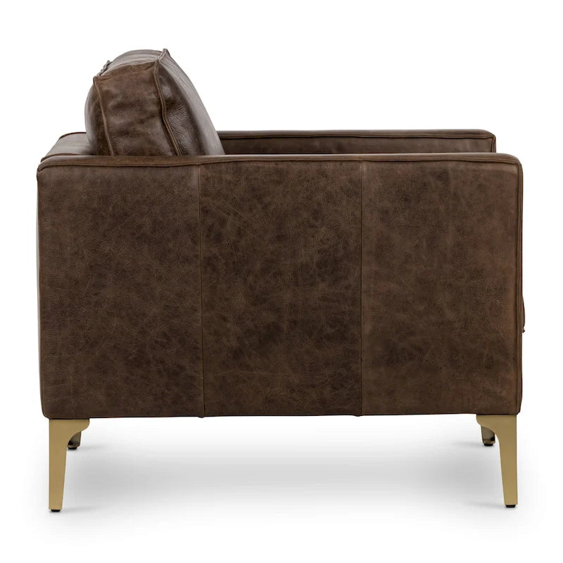 Sillón de cuero — Cuero italiano de plena flor, patas de nogal | Piedra Marrón / Negro Ónix / Tan Coñac / Marrón Chocolate | 1 Plaza