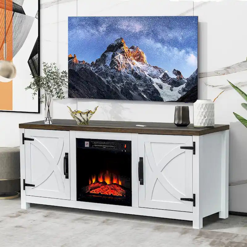 Mueble para TV con chimenea eléctrica rústico de 58" color café, 1 persona, para televisores de hasta 65"