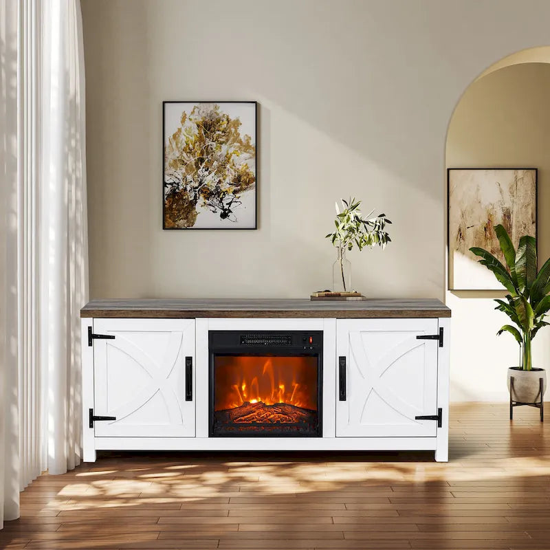 Mueble para TV con chimenea eléctrica rústico de 58" color café, 1 persona, para televisores de hasta 65"