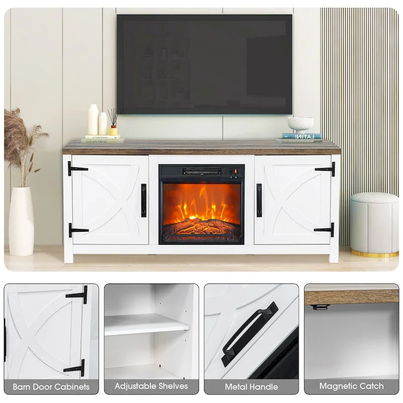 Mueble para TV con chimenea eléctrica rústico de 58" color café, 1 persona, para televisores de hasta 65"