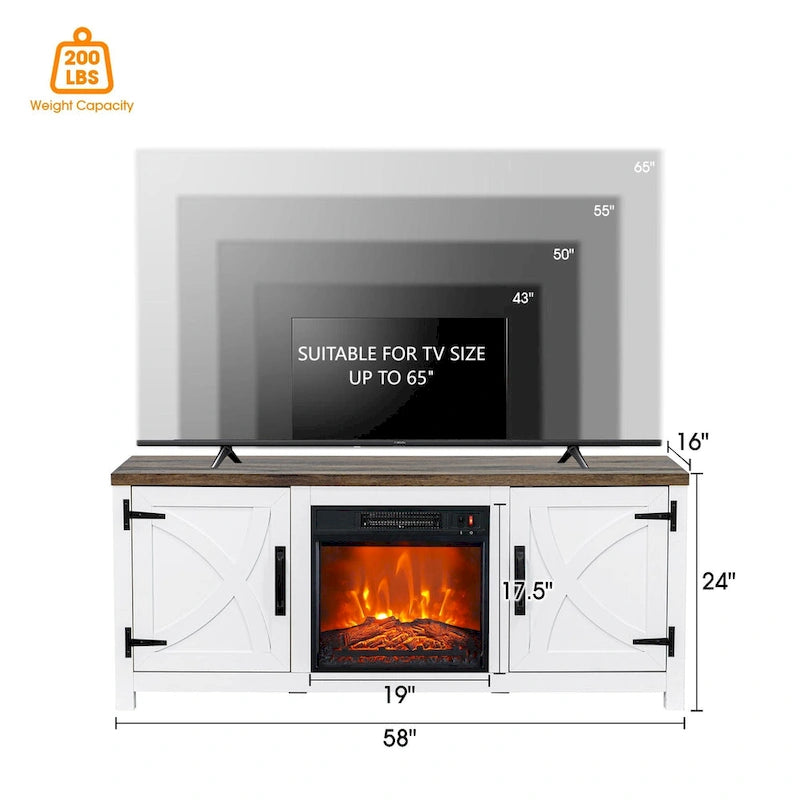 Mueble para TV con chimenea eléctrica rústico de 58" color café, 1 persona, para televisores de hasta 65"