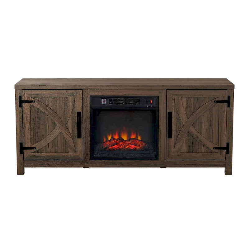 Mueble para TV con chimenea eléctrica rústico de 58" color café, 1 persona, para televisores de hasta 65"