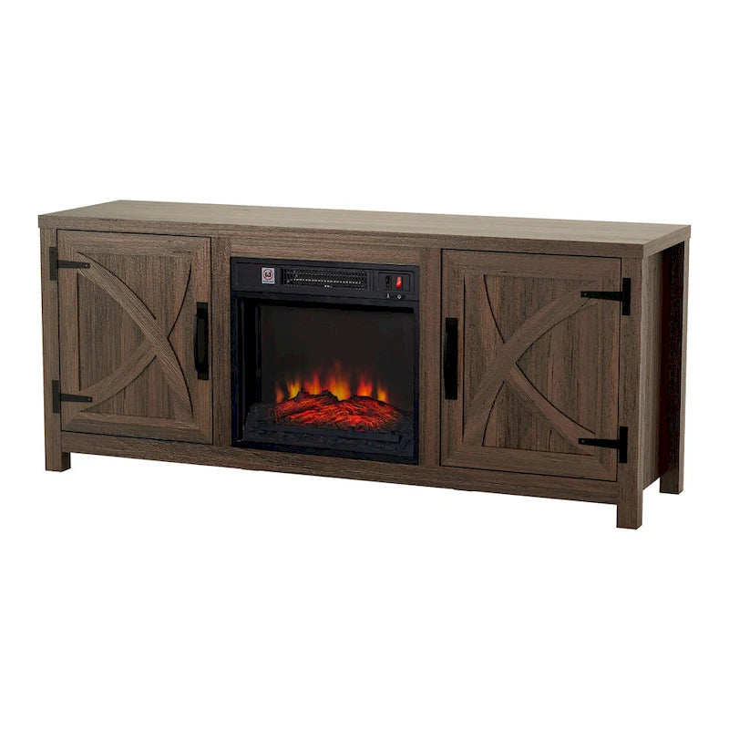 Mueble para TV con chimenea eléctrica rústico de 58" color café, 1 persona, para televisores de hasta 65"