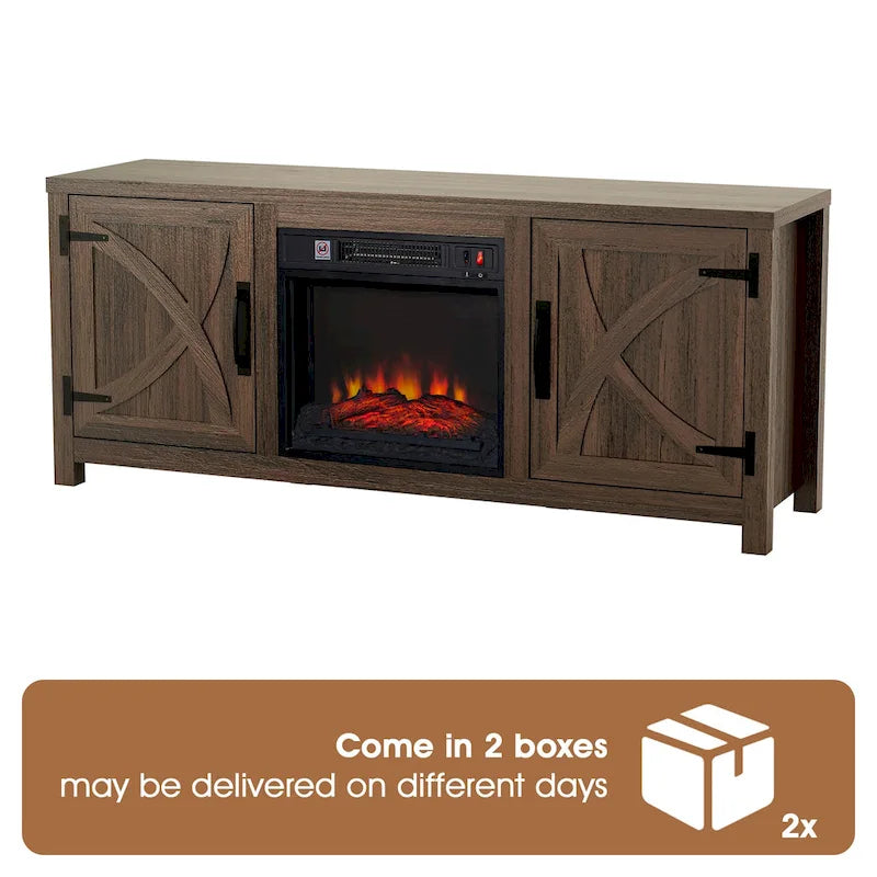 Mueble para TV con chimenea eléctrica rústico de 58" color café, 1 persona, para televisores de hasta 65"