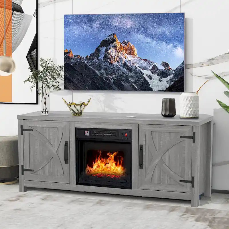 Mueble para TV con chimenea eléctrica rústico de 58" color café, 1 persona, para televisores de hasta 65"