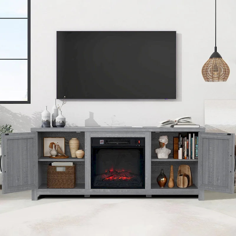 Mueble para TV con chimenea eléctrica rústico de 58" color café, 1 persona, para televisores de hasta 65"