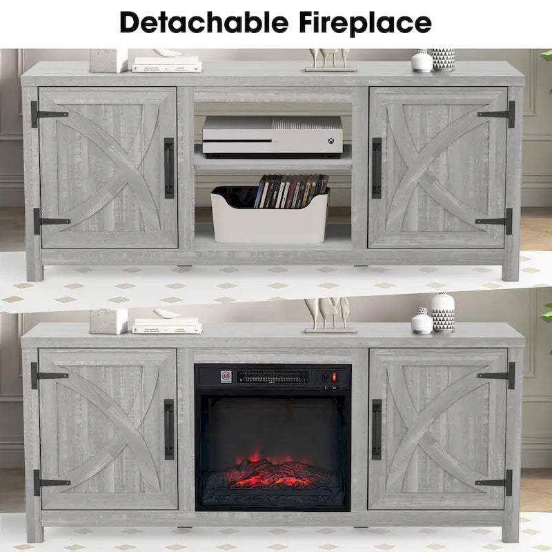Mueble para TV con chimenea eléctrica rústico de 58" color café, 1 persona, para televisores de hasta 65"