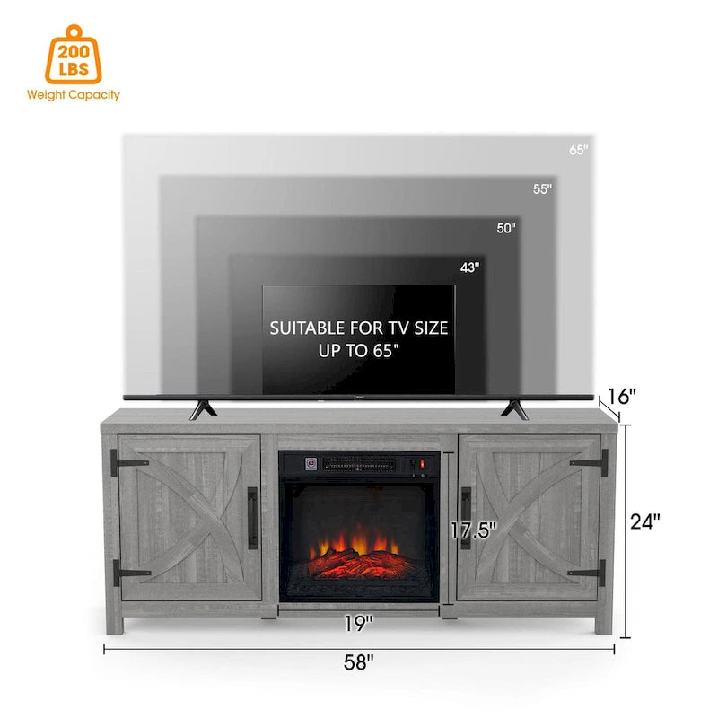 Mueble para TV con chimenea eléctrica rústico de 58" color café, 1 persona, para televisores de hasta 65"