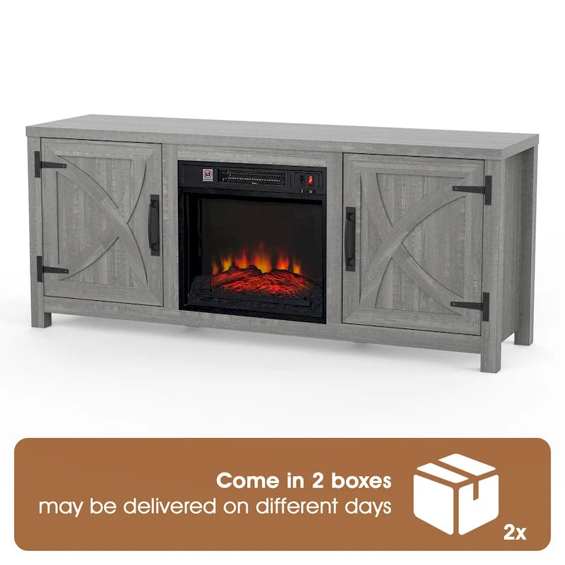 Mueble para TV con chimenea eléctrica rústico de 58" color café, 1 persona, para televisores de hasta 65"