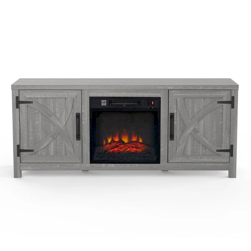 Mueble para TV con chimenea eléctrica rústico de 58" color café, 1 persona, para televisores de hasta 65"